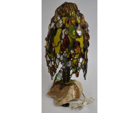 Art Deco Dali style rock crystal and coloured glass lamp raised on a partly polished marble base, indistinctly signed, 62cm t