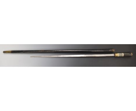 Swordstick with inlaid bone handle, brass lion head pommel and 58cm blade.&nbsp;PLEASE NOTE ALL BLADED ITEMS ARE SUBJECT TO O
