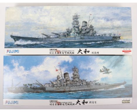 Two Fujimi 1:500 scale Imperial Japanese Navy Battleships YAMATO model kits, YAMATO and YAMATO 1941, all contents in sealed u