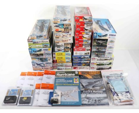 Forty-one 1:72 scale Single Prop Fighter Aircraft model kits, 6xTamiya Corsair and Thunderbolts, 9xHasegawa Hurricanes includ