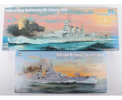 Two Trumpeter 1:350 scale Italian Warship model kits, Battleship RN LITTORIO 1941 with sealed detail up parts, Heavy Cruiser 