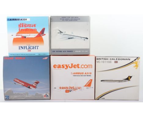 Five 1:200 scale Diecast model Passenger Planes, JC Wings Vickers VC-10 1 103 British Caledonian, McDonnell Douglas MD-83 TWA