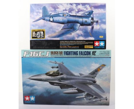 Two Tamiya 1:32 scale Fighter Aircraft model kits, Lockheed Martin F16CJ Fighting Falcon and Vought F4U-1 Corsair BIRDCAGE ex