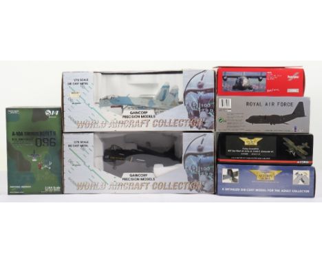 Seven Diecast Military Planes, two 1:72 scale Graincorp Precision Models Sukhoi SU-27 Flanker and SU-47 S-37 Berkut, two Corg