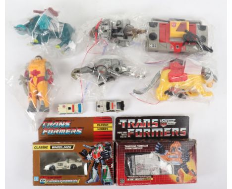 Selection of Vintage 1980s Takara/Hasbro Transformers G1 figures, including loose figures, blaster with takara to back 1984,s