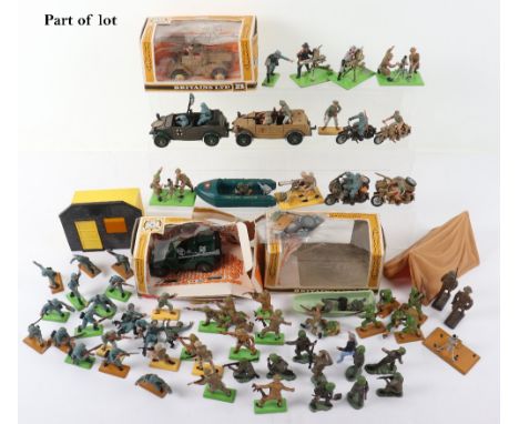 Quantity of Britans plastic military toy soldiers, cowboys &amp; Indians  including one boxed vehicle 8th army scout car, two