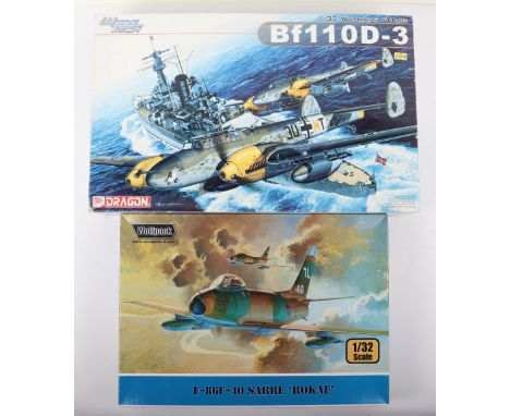 Two 1:32 scale Fighter Aircraft model kits, Dragon Warbirds series Bf11OD-3, Wolfpack F-86F Sabre ‘Rokaf’ with additional par