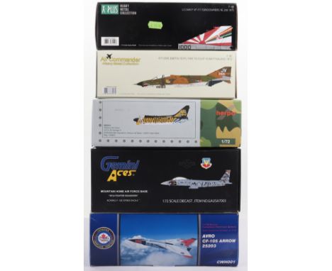 Five 1:72 scale Diecast model Fighter Jets, Air Commander model F-4E ‘First to Fight’ Korat Thailand 1972, X Plus model F-4B 