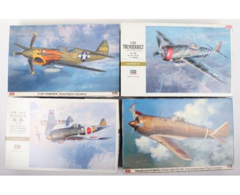 Four Hasegawa Hobby Kits 1:32 scale Fighter Aircraft model kits, P-40N Warhawk ‘502 Fighter Squadron’, Nakajima Ki44 Shoki (T