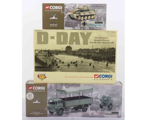 Three Corgi Classics Military Models, 97714 D-Day 50th Anniversary four commemorative models set, 66501 German Army Tiger MKI
