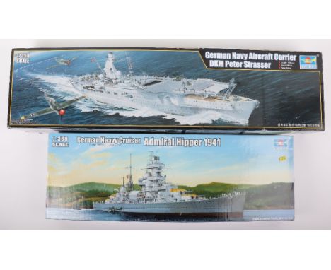 Two Trumpeter 1:350 scale German Warship model kits, Navy Aircraft Carrier DKM PETER STRASSER with sealed detail up parts, He