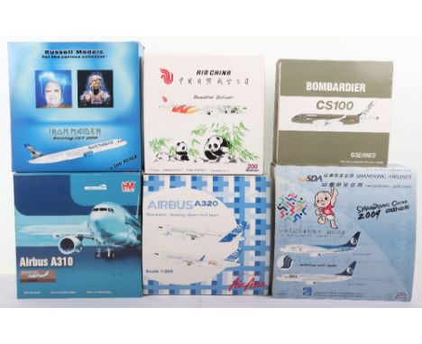 Five 1:200 scale Diecast model Passenger Planes, HM Hobbymaster Airbus A310 Interflug, two 200 Aviation models Boeing 737-800