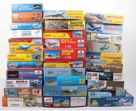 Collection of thirty-two 1:72 scale Military Aircraft model kits, including kits by Airfix, Dragon, FineMolds, Cyber Hobby, X