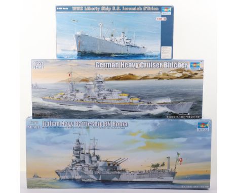 Three Trumpeter 1:350 scale Warship model kits, Italian Navy Battleship RN ROMA, German Heavy Cruiser BLUCHER with sealed det