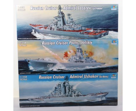 Three Trumpeter 1:350 scale Russian Cruisers model kits, ADMIRAL USHAKOV (Ex-Kirov) with sealed detail up parts, ADMIRAL LAZA