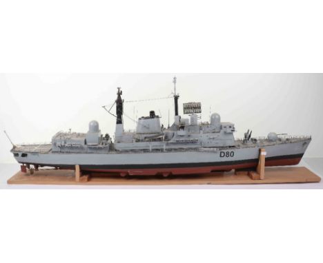 Scratch Built Boat model of HMS Sheffield D80 Cruiser. Model is in fair to good condition approx. 100cm Long untested.This it