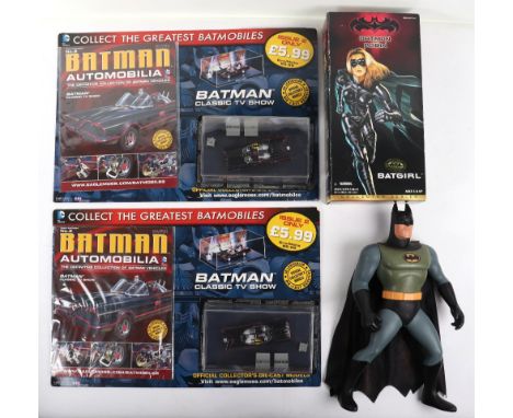 Batman related figures and models, including a boxed and sealed Kenner 1997 batman and robin 12in batgirl action figure, Two 