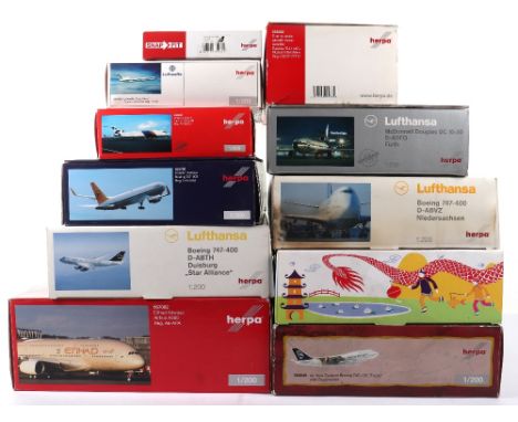 Ten Herpa 1:200 Diecast and Plastic model Passenger Planes, Diecast two Tupolev TU-154M planes Vnukovo Airlines and Luftwaffe
