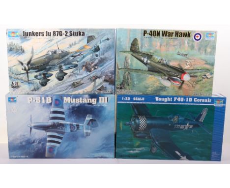 Four Trumpeter 1:32 scale Fighter Aircraft model kits, P-51B Mustang III with extra part and detail up parts, Junkers Ju 87G-