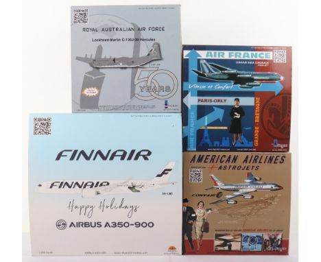 Four Inflight 1:200 scale Diecast model Planes, Airbus A350-900 Finnair Happy Holidays, Convair 990 American Airlines Route o