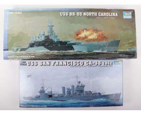 Two Trumpeter 1:350 scale American Warship model kits, USS BB-55 NORTH CAROLINA with sealed detail up parts, wooden decking a