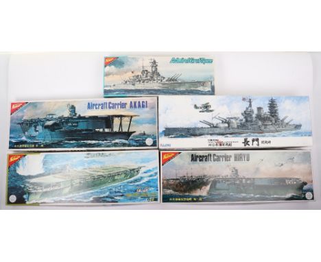 Five 1:500 scale Battleship model kits, Fujimi Imperial Japanese Navy Battleship NAGATO, three Nichimo Aircraft Carrier model