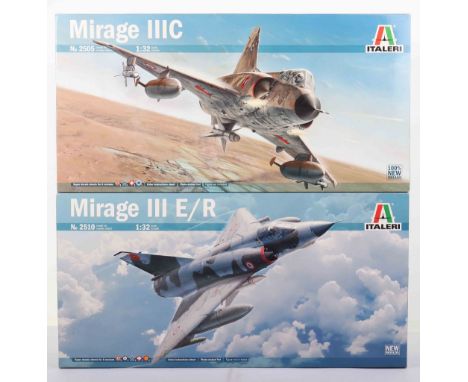 Two Ataleri 1:32 scale Mirage Fighter Jets model kits, Mirage III E/R and Mirage IIIC, both with additional pars and detail u