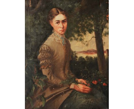 19TH CENTURY ENGLISH SCHOOL Portrait of Mary Ann Elizabeth Mabbutt (known as 'Polly') (1863-1936) seated in a wooded setting 
