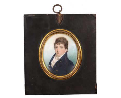ENGLISH SCHOOL (EARLY 19TH CENTURY) Bust length portrait of Captain Peter Young wearing white stock and buttoned blue jacket,