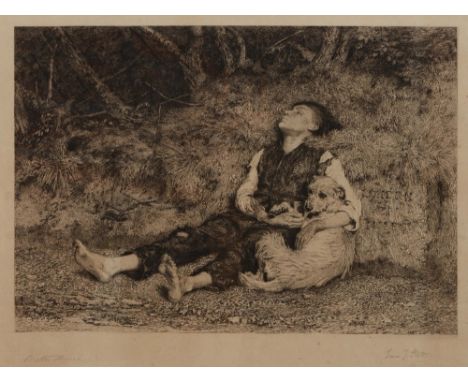 LOUIS STEELE AFTER BRITON RIVIERE A rest by the wayside, etching, inscribed in pencil to margin, pub. c.1882 by Thomas Agnew 