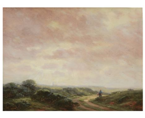 W * B * WATSON (19TH CENTURY) Country landscape with solitary figure on a pathway, oil on panel, 26 x 35.5cm