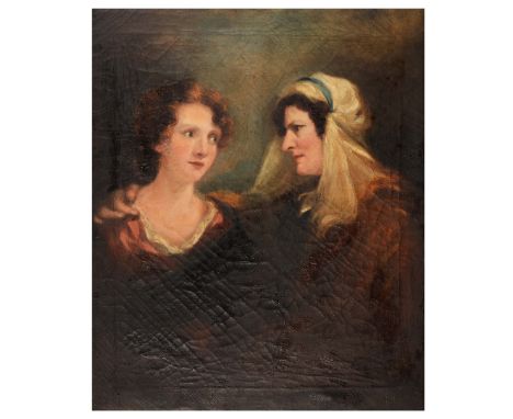 19TH CENTURY ENGLISH SCHOOL Portrait of a mother with daughter, oil on canvas, 114 x 62cm Prov. From the family of Eliza Flet