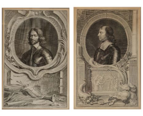 JACOBUS HOUBRAKEN Oliver Cromwell, portrait engraving, 36.5 x 23cm; and five others similar to include - 'General Ireton', 'J