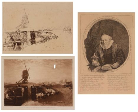 WILLIAM SAYER AFTER J.M.W. TURNER Windmill and Lock, sepia mezzotint from Liber Studiorum, 18 x 25.5cm; together with a furth