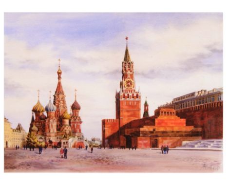 RUSSIAN SCHOOL (21ST CENTURY) St Basil's Cathedral, Red Square, Moscow, signed with initials and dated '08, inscribed in cyri