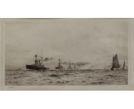 WILLIAM LIONEL WYLLIE (1851-1931) Atlantic Fleet coming into Portsmouth Harbour, etching, pencil signed in the margin, 17.5 x