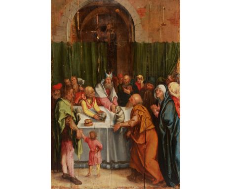 17TH/18TH CENTURY AFTER ALBRECHT DURER A sacrificial scene, oil on panel, 113 x 74cm, unframed The painting is based on a woo