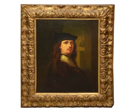 AFTER REMBRANDT HARMENSZOON VAN RIJN Self-portrait, oil on canvas, 74 x 62cm in period carved giltwood and gesso frame A vers