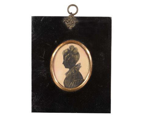 ENGLISH SCHOOL (EARLY 19TH CENTURY) Side profile, silhouette portrait of a lady with curly hair and wearing a pleated collar,