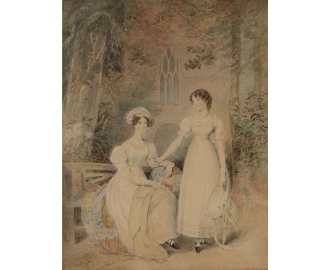 EDWARD HASTINGS (1781-1861) Portrait of two ladies, inscribed 'Kimmersley', signed and dated 1826, pencil and watercolour, 29