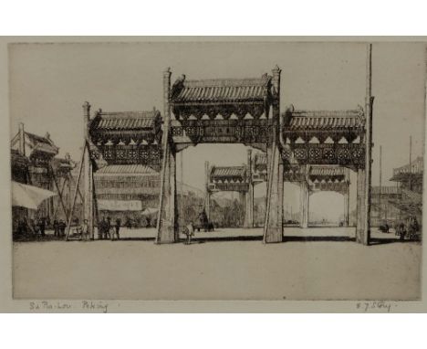 E.J. STORY 'Su Pia Lou, Peking, China', etching, signed and titled in pencil, 19 x 30cm