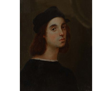 AFTER RAPHAEL Self portrait, oil on canvas, 23.5 x 18.5cm With wax seal verso for 'Galleria Degli Uffizi'