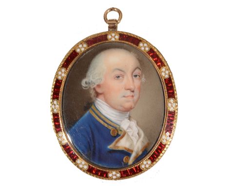 THOMAS DAY (c.1752-c.1807) Portrait of Commodore Edward Thompson (1738-1786) wearing a blue uniform with white and gold braid