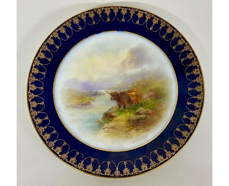 Two hand painted Royal Worcester plates with Highland Cattle, for HG Stephenson Ltd Manchester signed Stinton AF