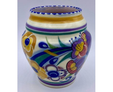 A Poole pottery England pot, yellow and purple themed 