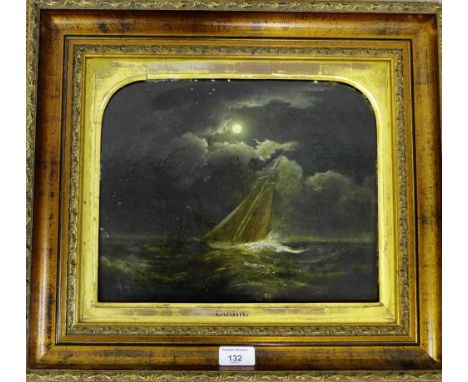 Attributed to Theodore Gudin (1802-1880)  Seascape with Moonlight  Oil-on-board,  inscribed on the reverse and in an ocular g