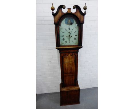 A 19th century mahogany Grandfather clock by Chas Campbell of Bo'ness, the hood with a broken swan neck pediment and pair of 