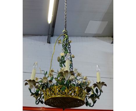 A six branch painted metal flower basket light fitting