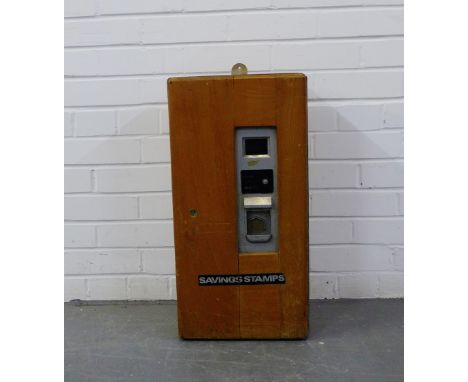 A vintage pine cased 'Savings Stamp' dispenser, 60 x 30cm