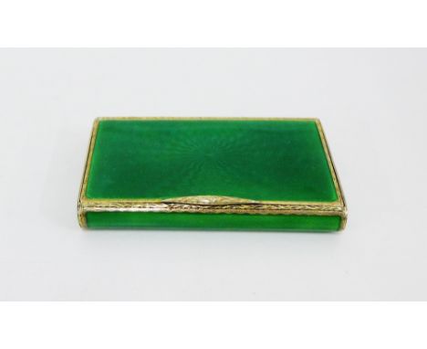 A Continental silver and green guilloche enamel box with London silver import marks, 8 x 5 cm  